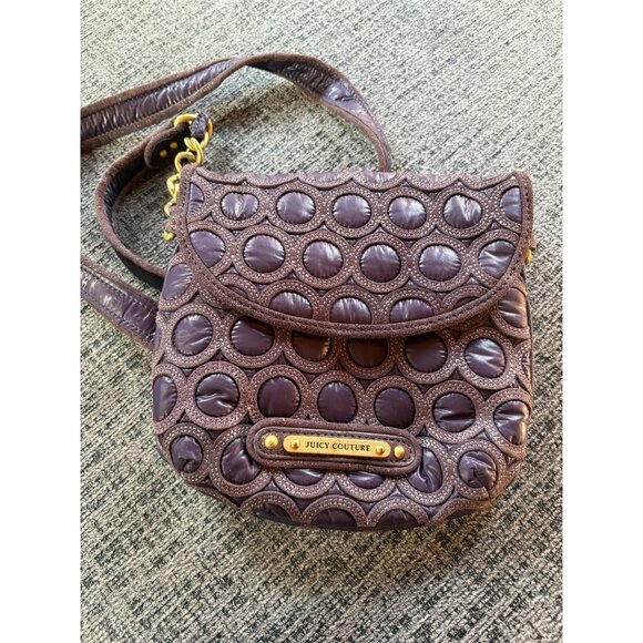 Juicy Couture Quilted Circle Pattern Crossbody Bag In Brown With Chain Strap - Picture 1 of 11